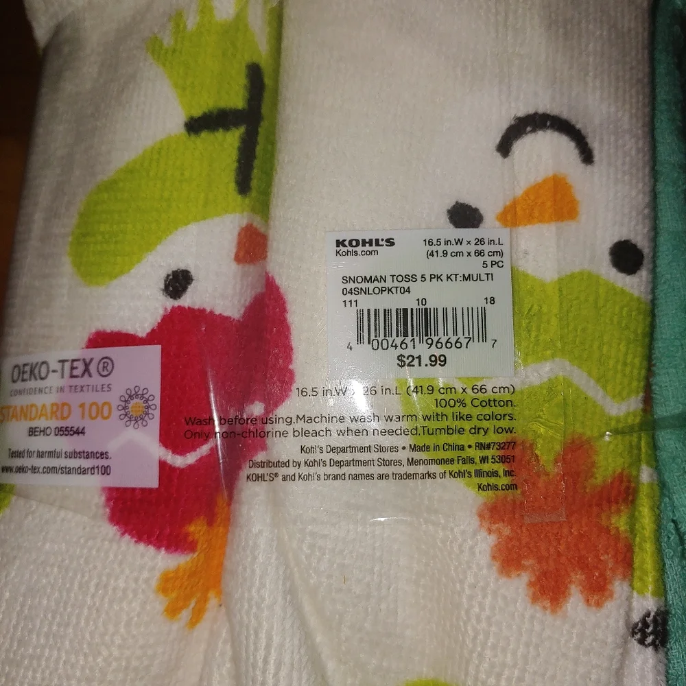 Set of 5 Christmas Kitchen Towels Snowman Toss Winter
